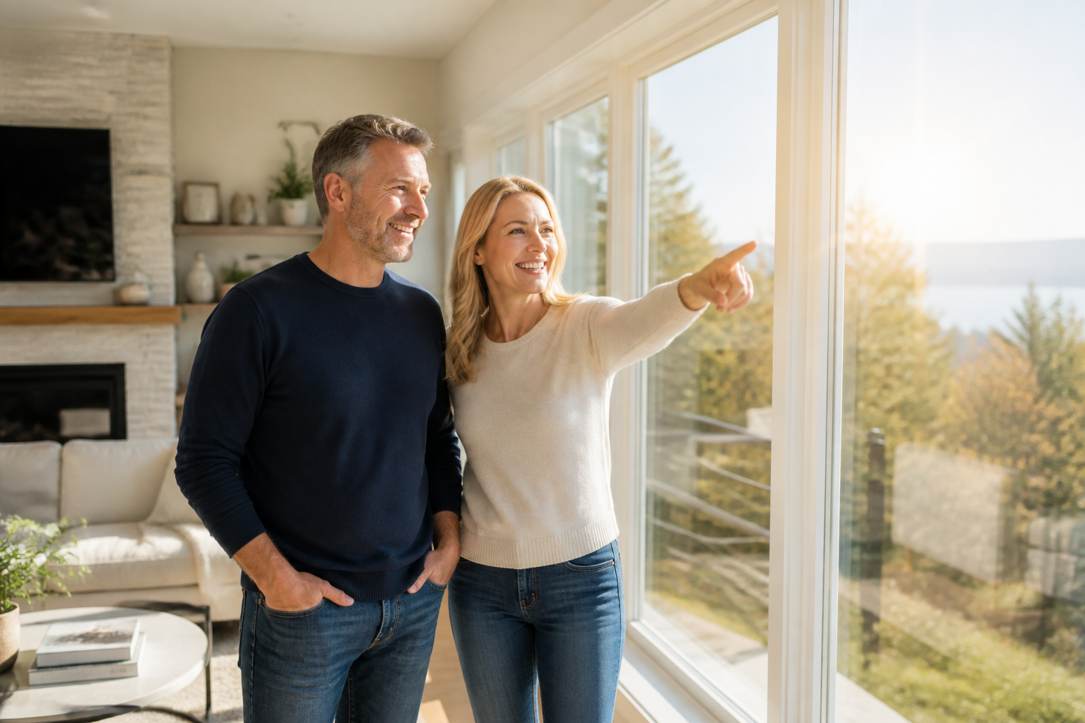 Happy homeowners enjoying their new EcoFrame windows
